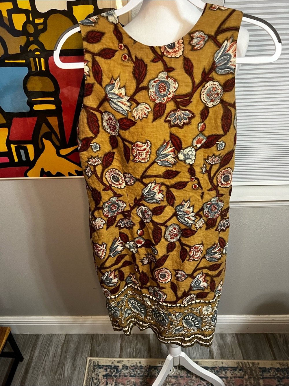 vintage neiman marcus exclusive Linen Brown Floral Sleeveless Dress Medium - Picture 2 of 12